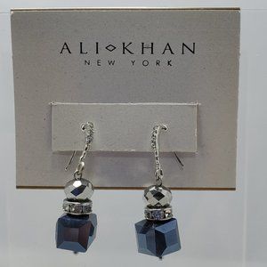 Ali khan glass cube bead black with rhinestone fish hook earring